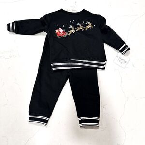 NEW Sterling Baby Embroidered Santa Sled 2 Pc Long Sleeve Sweat Shirt Pants 12m